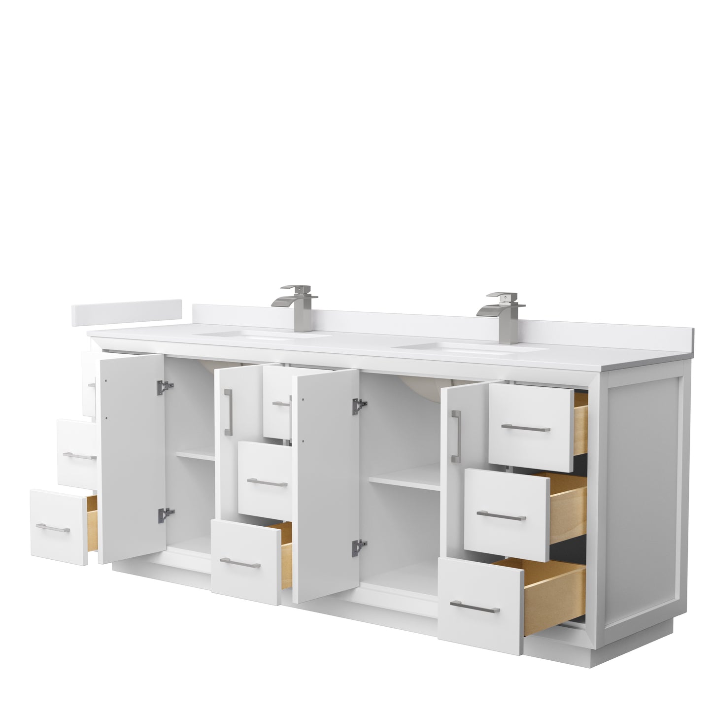 Wyndham Strada 84 Inch Double Bathroom Vanity Cultured Marble Countertop Undermount Square Sink - Luxe Bathroom Vanities