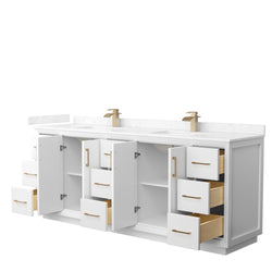 Wyndham Strada 84 Inch Double Bathroom Vanity Cultured Marble Countertop Undermount Square Sink - Luxe Bathroom Vanities