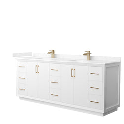 Wyndham Strada 84 Inch Double Bathroom Vanity Cultured Marble Countertop Undermount Square Sink - Luxe Bathroom Vanities