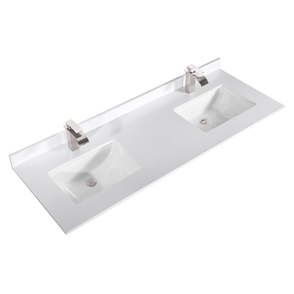 60 Inch Double Bathroom Vanity, White Cultured Marble Countertop, Undermount Square Sinks, No Mirror - Luxe Bathroom Vanities Luxury Bathroom Fixtures Bathroom Furniture