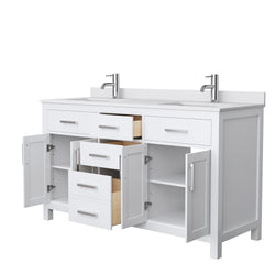 60 Inch Double Bathroom Vanity, White Cultured Marble Countertop, Undermount Square Sinks, No Mirror - Luxe Bathroom Vanities Luxury Bathroom Fixtures Bathroom Furniture