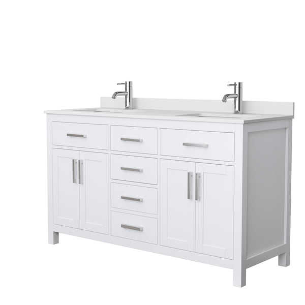 60 Inch Double Bathroom Vanity, White Cultured Marble Countertop, Undermount Square Sinks, No Mirror - Luxe Bathroom Vanities Luxury Bathroom Fixtures Bathroom Furniture