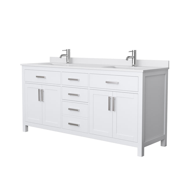 72 Inch Double Bathroom Vanity, White Cultured Marble Countertop, Undermount Square Sinks, No Mirror - Luxe Bathroom Vanities Luxury Bathroom Fixtures Bathroom Furniture