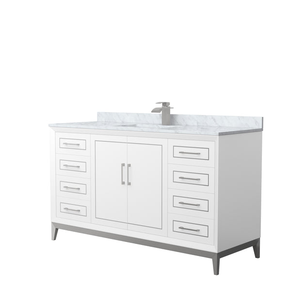 Wyndham Marlena 60 Inch Single Bathroom Vanity with White Carrara Marble Countertop and Sink - Luxe Bathroom Vanities