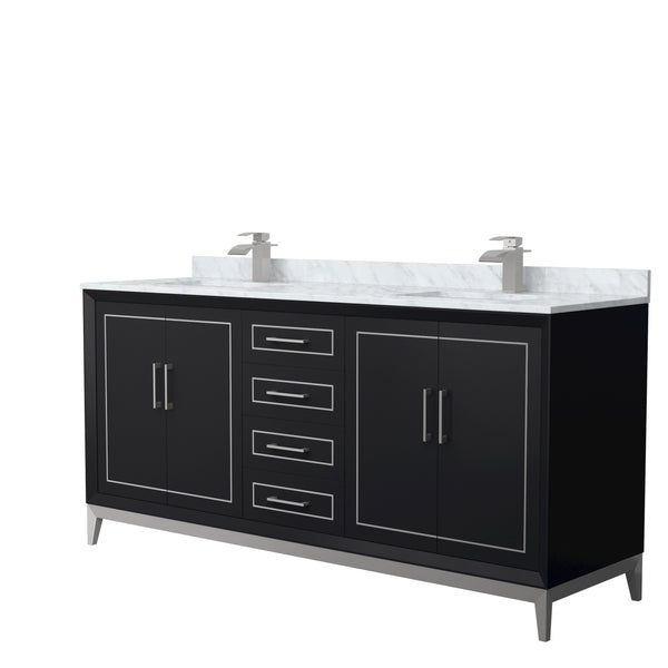 Wyndham Marlena 72 Inch Double Bathroom Vanity with White Carrara Marble Countertop and Sink - Luxe Bathroom Vanities