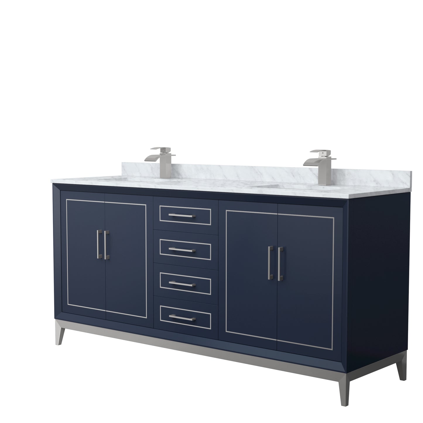 Wyndham Marlena 72 Inch Double Bathroom Vanity with White Carrara Marble Countertop and Sink - Luxe Bathroom Vanities