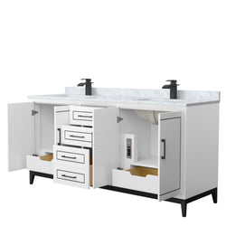 Wyndham Marlena 72 Inch Double Bathroom Vanity with White Carrara Marble Countertop and Sink - Luxe Bathroom Vanities