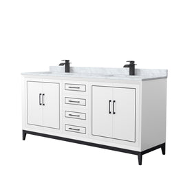 Wyndham Marlena 72 Inch Double Bathroom Vanity with White Carrara Marble Countertop and Sink - Luxe Bathroom Vanities