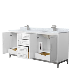 Wyndham Marlena 72 Inch Double Bathroom Vanity with White Carrara Marble Countertop and Sink - Luxe Bathroom Vanities