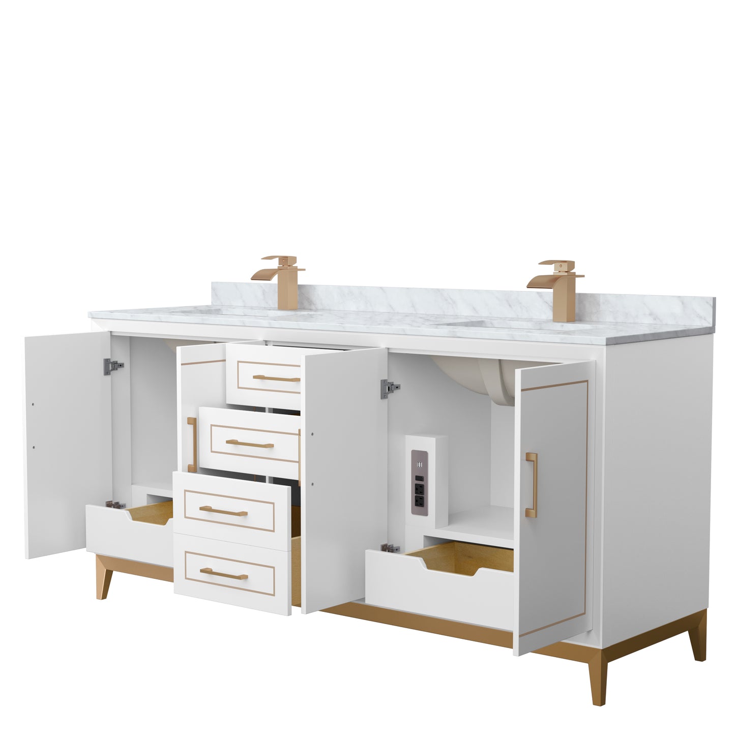 Wyndham Marlena 72 Inch Double Bathroom Vanity with White Carrara Marble Countertop and Sink - Luxe Bathroom Vanities