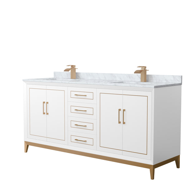 Wyndham Marlena 72 Inch Double Bathroom Vanity with White Carrara Marble Countertop and Sink - Luxe Bathroom Vanities