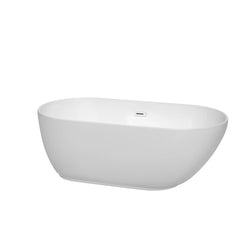 Wyndham Collection Melissa 60 Inch Freestanding Bathtub in White with Shiny White Drain and Overflow Trim - Luxe Bathroom Vanities
