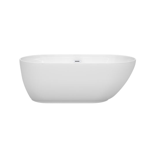 Wyndham Collection Melissa 60 Inch Freestanding Bathtub in White with Shiny White Drain and Overflow Trim - Luxe Bathroom Vanities