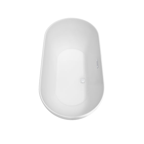 Wyndham Collection Melissa 60 Inch Freestanding Bathtub in White with Shiny White Drain and Overflow Trim - Luxe Bathroom Vanities