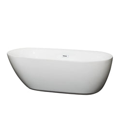 Wyndham Collection Melissa 65 Inch Freestanding Bathtub in White with Shiny White Drain and Overflow Trim - Luxe Bathroom Vanities