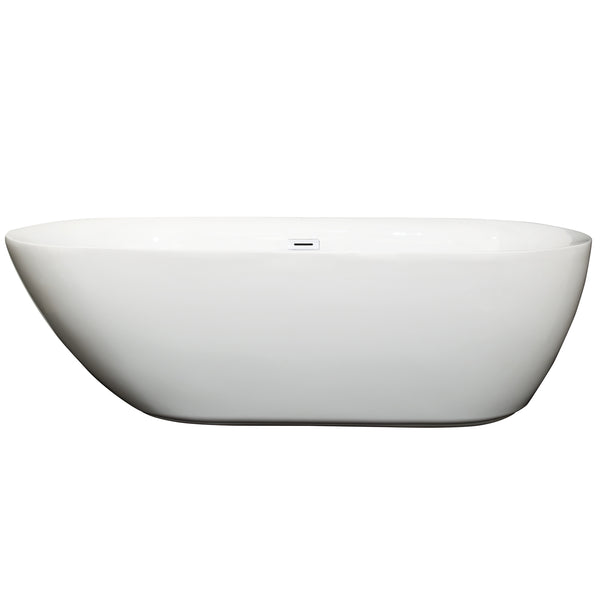 Wyndham Collection Melissa 71 Inch Freestanding Bathtub in White with Shiny White Drain and Overflow Trim - Luxe Bathroom Vanities