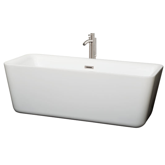 69 inch Freestanding Bathtub in White with Floor Mounted Faucet, Drain and Overflow Trim - Luxe Bathroom Vanities Luxury Bathroom Fixtures Bathroom Furniture