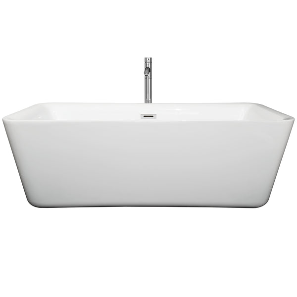 69 inch Freestanding Bathtub in White with Floor Mounted Faucet, Drain and Overflow Trim - Luxe Bathroom Vanities Luxury Bathroom Fixtures Bathroom Furniture