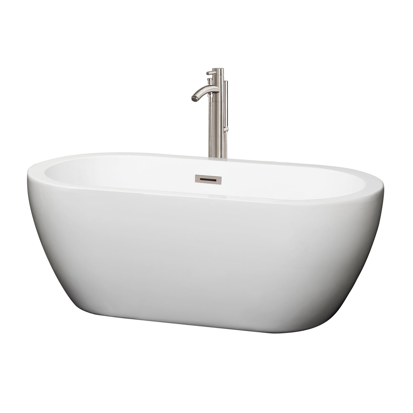 60 inch Freestanding Bathtub in White with Floor Mounted Faucet, Drain and Overflow Trim - Luxe Bathroom Vanities Luxury Bathroom Fixtures Bathroom Furniture