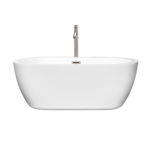 60 inch Freestanding Bathtub in White with Floor Mounted Faucet, Drain and Overflow Trim - Luxe Bathroom Vanities Luxury Bathroom Fixtures Bathroom Furniture