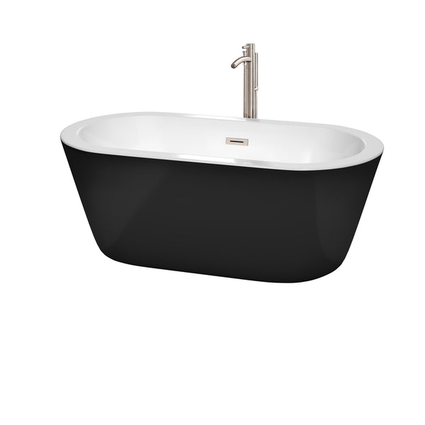 60 inch Freestanding Bathtub in Black with White Interior with Floor Mounted Faucet, Drain and Overflow Trim - Luxe Bathroom Vanities Luxury Bathroom Fixtures Bathroom Furniture