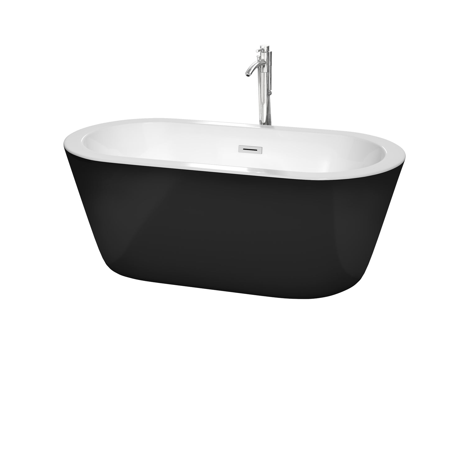 60 inch Freestanding Bathtub in Black with White Interior with Floor Mounted Faucet, Drain and Overflow Trim - Luxe Bathroom Vanities Luxury Bathroom Fixtures Bathroom Furniture