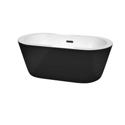 Wyndham Collection Mermaid 60 Inch Freestanding Bathtub in Black with White Interior with Matte Black Drain and Overflow Trim - Luxe Bathroom Vanities