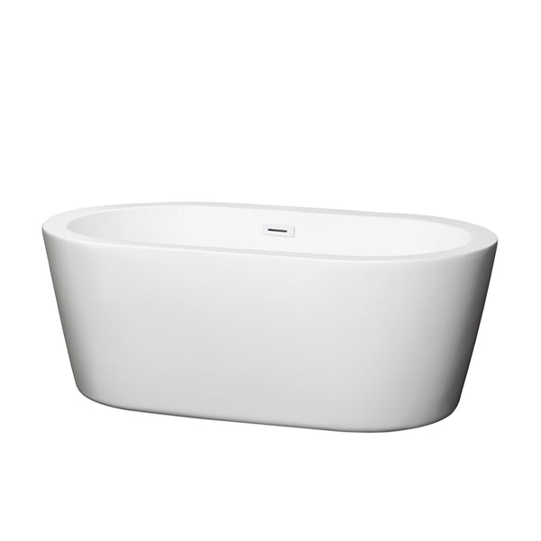 Wyndham Collection Mermaid Freestanding Bathtub in White with Shiny White Drain and Overflow Trim - Luxe Bathroom Vanities