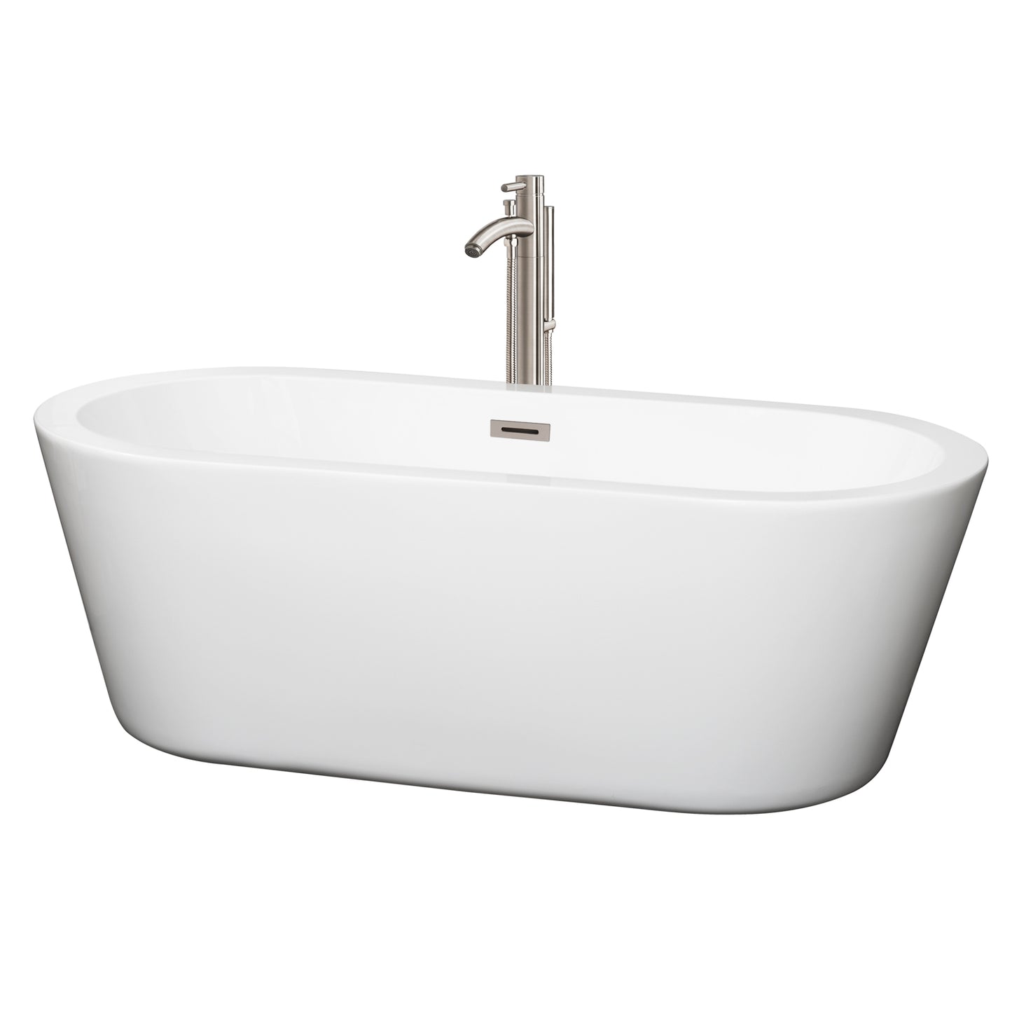 67 inch Freestanding Bathtub in White with Floor Mounted Faucet, Drain and Overflow Trim - Luxe Bathroom Vanities Luxury Bathroom Fixtures Bathroom Furniture