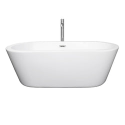 67 inch Freestanding Bathtub in White with Floor Mounted Faucet, Drain and Overflow Trim - Luxe Bathroom Vanities Luxury Bathroom Fixtures Bathroom Furniture