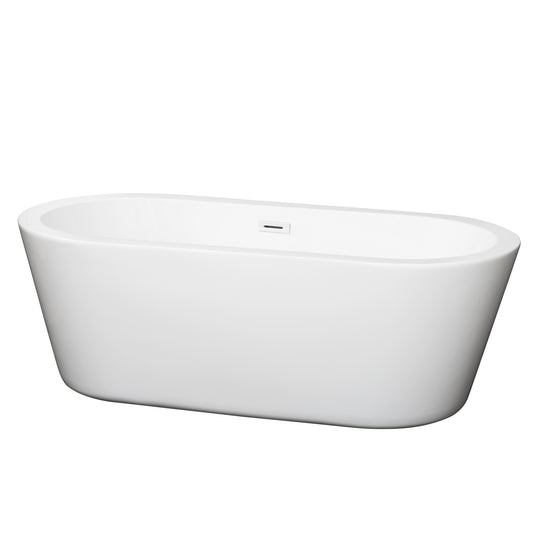 Wyndham Collection Mermaid Freestanding Bathtub in White with Shiny White Drain and Overflow Trim - Luxe Bathroom Vanities