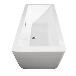 59 inch Freestanding Bathtub in White with Floor Mounted Faucet, Drain and Overflow Trim - Luxe Bathroom Vanities Luxury Bathroom Fixtures Bathroom Furniture