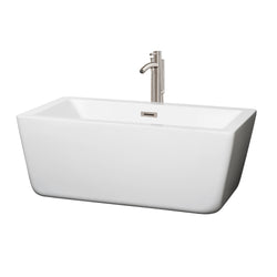 59 inch Freestanding Bathtub in White with Floor Mounted Faucet, Drain and Overflow Trim - Luxe Bathroom Vanities Luxury Bathroom Fixtures Bathroom Furniture