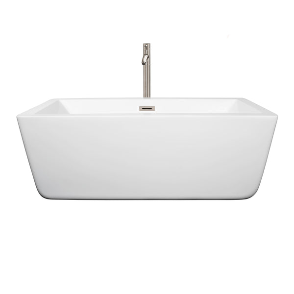 59 inch Freestanding Bathtub in White with Floor Mounted Faucet, Drain and Overflow Trim - Luxe Bathroom Vanities Luxury Bathroom Fixtures Bathroom Furniture