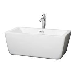 59 inch Freestanding Bathtub in White with Floor Mounted Faucet, Drain and Overflow Trim - Luxe Bathroom Vanities Luxury Bathroom Fixtures Bathroom Furniture