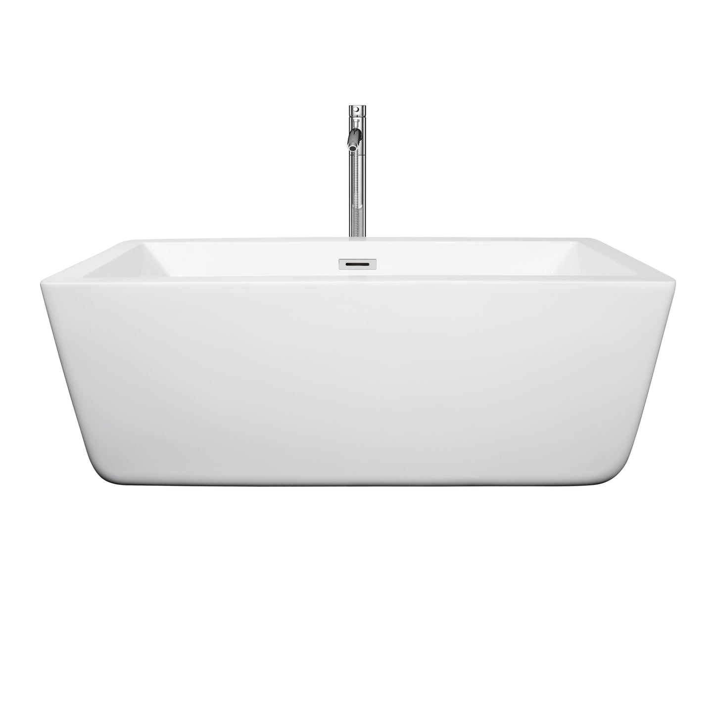 59 inch Freestanding Bathtub in White with Floor Mounted Faucet, Drain and Overflow Trim - Luxe Bathroom Vanities Luxury Bathroom Fixtures Bathroom Furniture