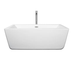 59 inch Freestanding Bathtub in White with Floor Mounted Faucet, Drain and Overflow Trim - Luxe Bathroom Vanities Luxury Bathroom Fixtures Bathroom Furniture