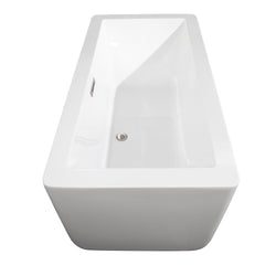 59 inch Freestanding Bathtub in White with Floor Mounted Faucet, Drain and Overflow Trim - Luxe Bathroom Vanities Luxury Bathroom Fixtures Bathroom Furniture