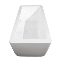 Wyndham Collection Laura 59 Inch Freestanding Bathtub in White with Shiny White Drain and Overflow Trim - Luxe Bathroom Vanities