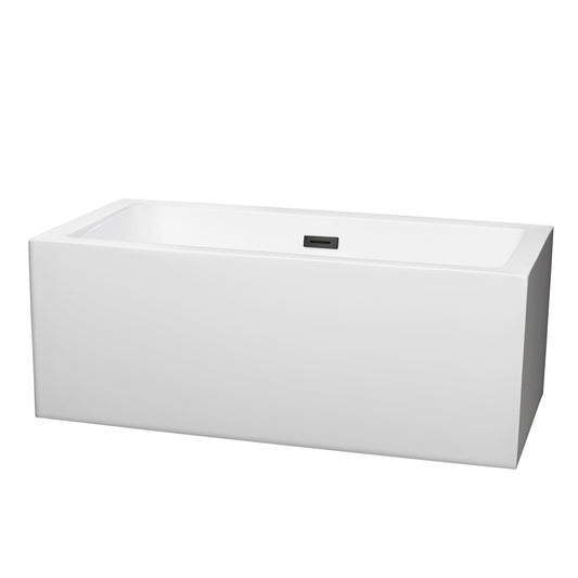 Wyndham Collection Melody 60 Inch Freestanding Bathtub in White with Matte Black Drain and Overflow Trim - Luxe Bathroom Vanities