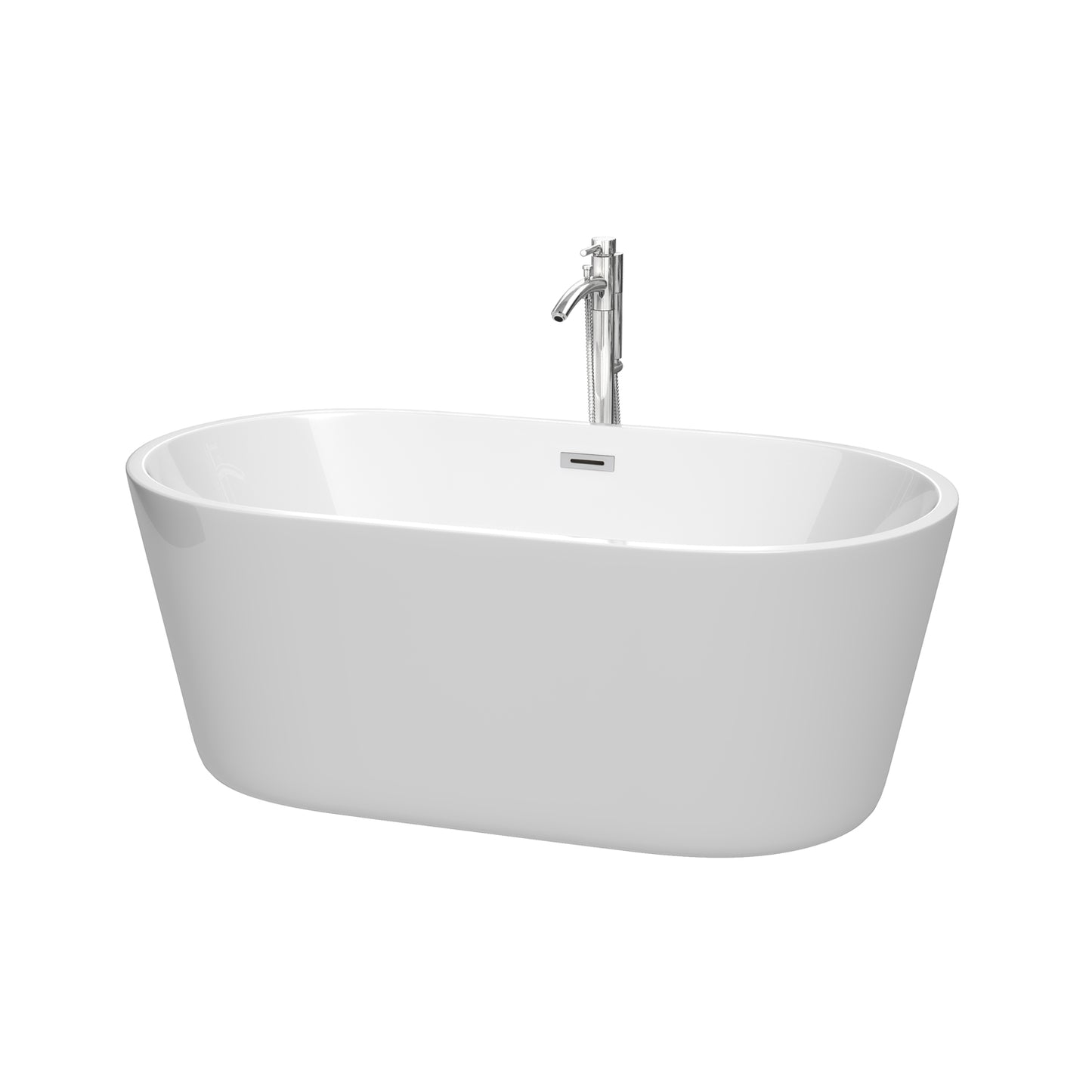 60 inch Freestanding Bathtub in White with Floor Mounted Faucet, Drain and Overflow Trim - Luxe Bathroom Vanities Luxury Bathroom Fixtures Bathroom Furniture