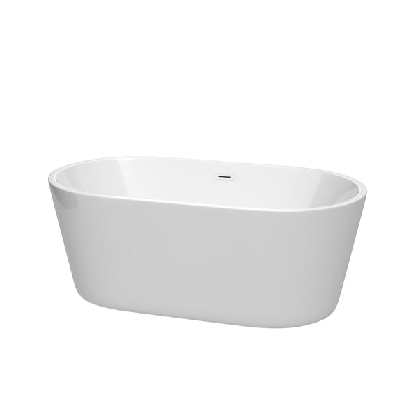 Wyndham Collection Carissa Freestanding Bathtub in White with Shiny White Drain and Overflow Trim - Luxe Bathroom Vanities