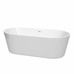 Wyndham Collection Carissa Freestanding Bathtub in White with Shiny White Drain and Overflow Trim - Luxe Bathroom Vanities