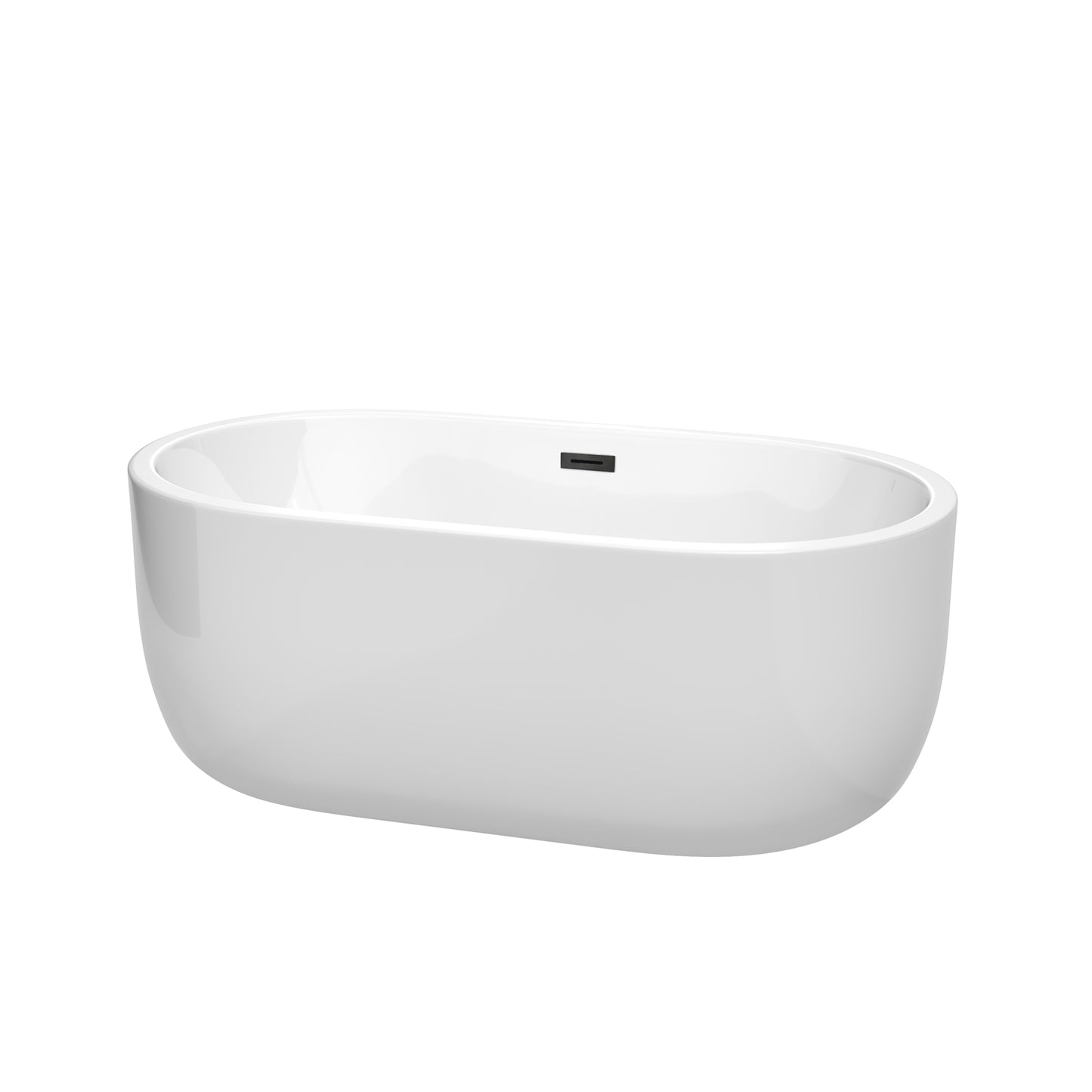 Wyndham Collection Juliette Freestanding Bathtub in White with Matte Black Drain and Overflow Trim - Luxe Bathroom Vanities