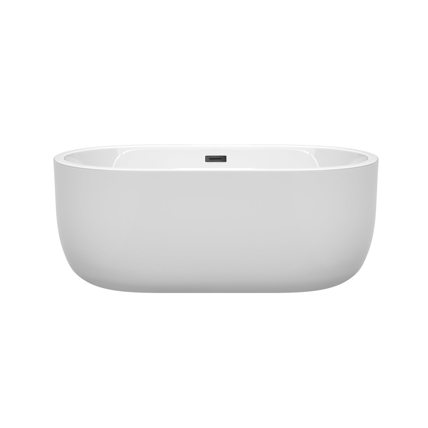 Wyndham Collection Juliette Freestanding Bathtub in White with Matte Black Drain and Overflow Trim - Luxe Bathroom Vanities