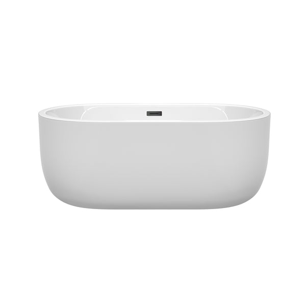 Wyndham Collection Juliette Freestanding Bathtub in White with Matte Black Drain and Overflow Trim - Luxe Bathroom Vanities