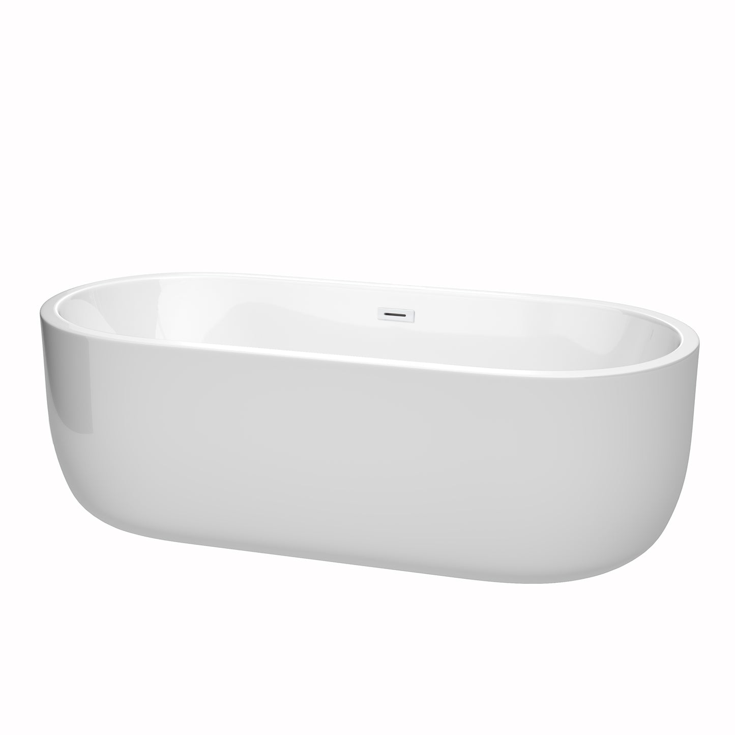 Wyndham Collection Juliette Freestanding Bathtub in White with Shiny White Drain and Overflow Trim - Luxe Bathroom Vanities