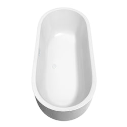 Wyndham Collection Juliette Freestanding Bathtub in White with Shiny White Drain and Overflow Trim - Luxe Bathroom Vanities