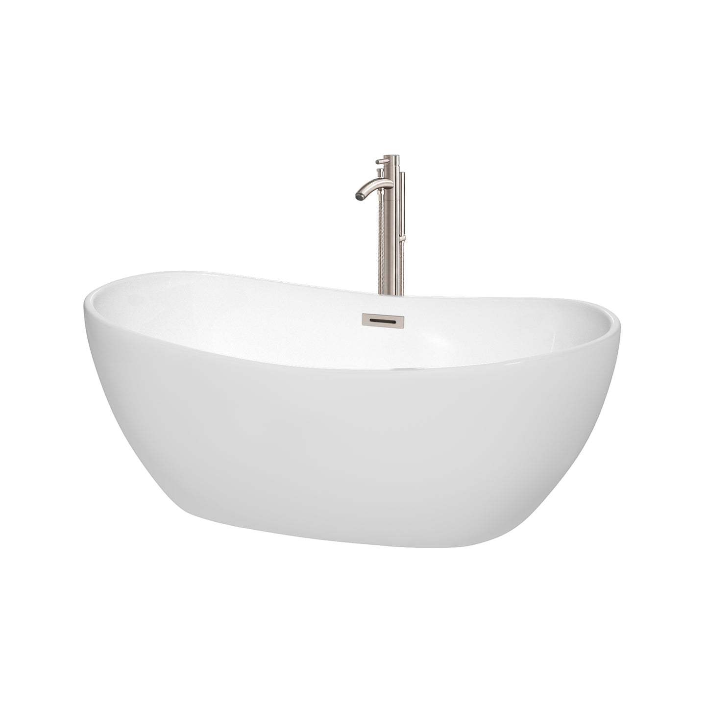 60 inch Freestanding Bathtub in White with Floor Mounted Faucet, Drain and Overflow Trim - Luxe Bathroom Vanities Luxury Bathroom Fixtures Bathroom Furniture