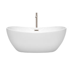 60 inch Freestanding Bathtub in White with Floor Mounted Faucet, Drain and Overflow Trim - Luxe Bathroom Vanities Luxury Bathroom Fixtures Bathroom Furniture